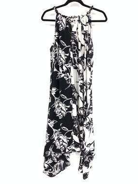 Studio By JPR Asymmetrical Dress Halter Womens Sz XL Black White Floral Print
